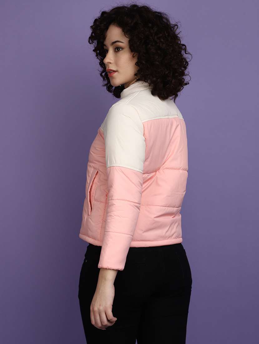 women solid stand collar bomber jacket - 20686210 -  Standard Image - 2