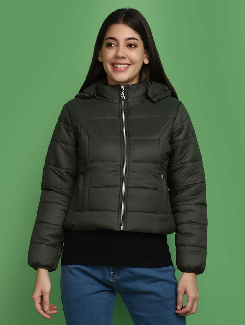 women solid hooded bomber jacket