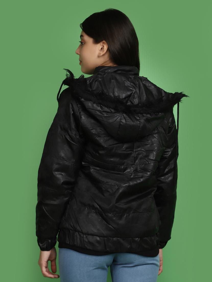women solid hooded bomber jacket - 20686230 - Standard Image - 2