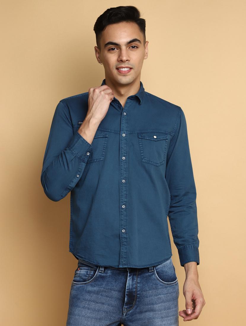 blue cotton casual shirt - 20686235 -  Zoom Image - 0