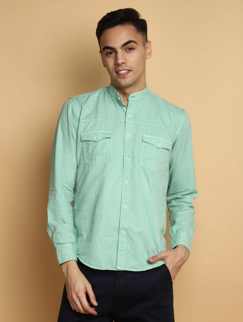 solid green pocket detailed casual shirt