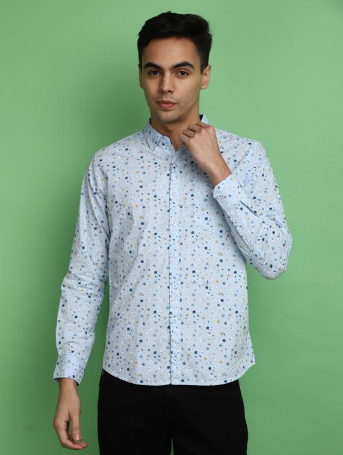 blue floral printed casual shirt - 20686243 - Standard Image - 0
