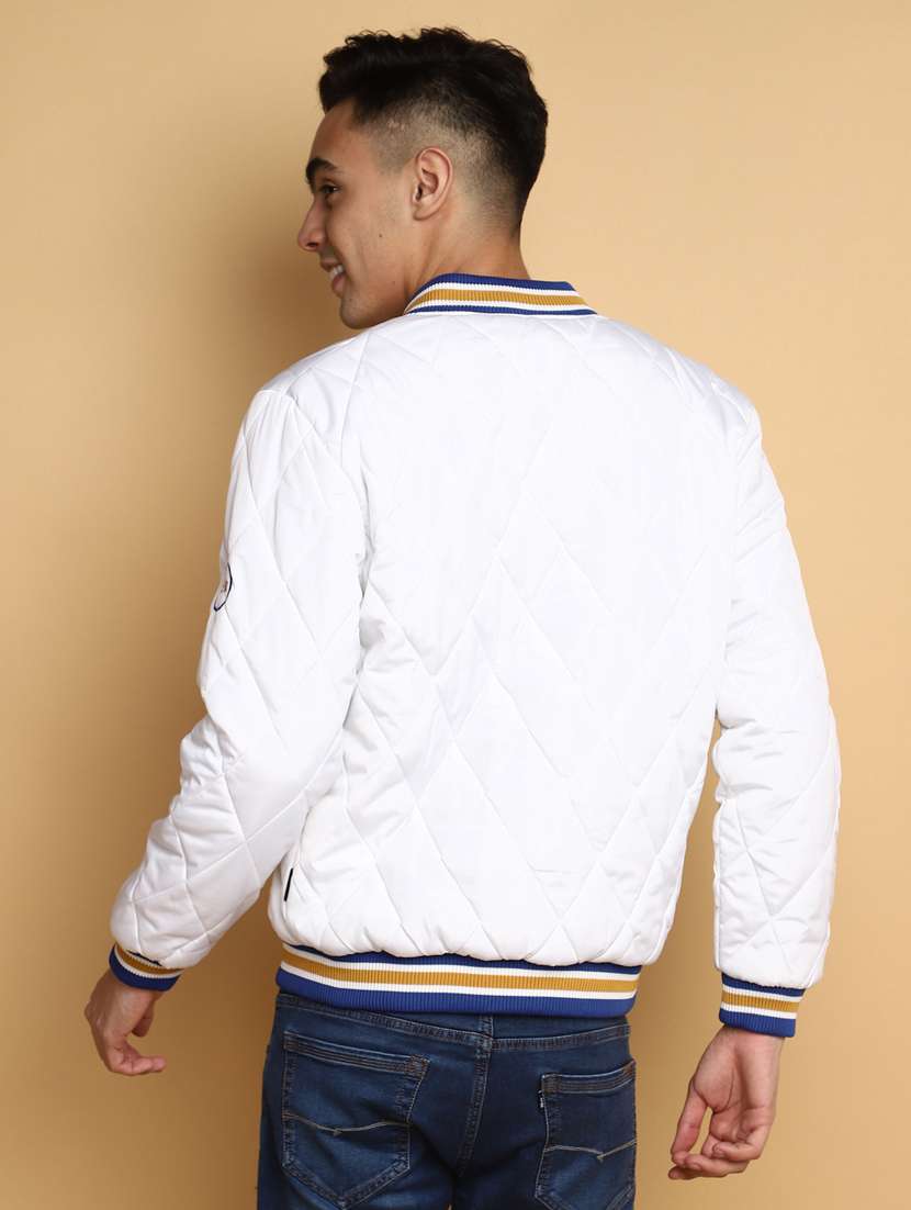 white embroidery detailed quilted casual jacket - 20686267 -  Standard Image - 2