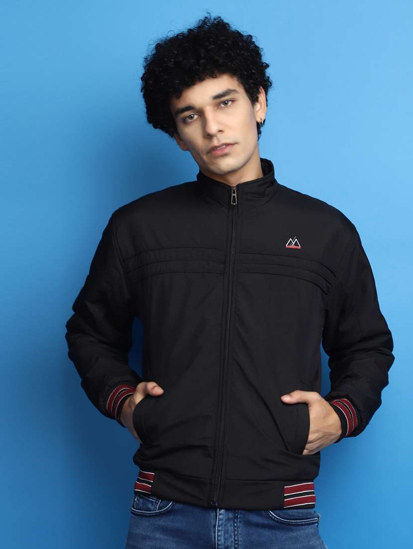 solid black detailed casual jacket