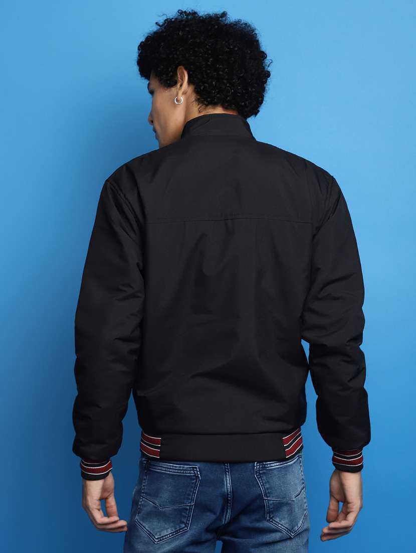 solid black detailed casual jacket - 20686272 - Standard Image - 2