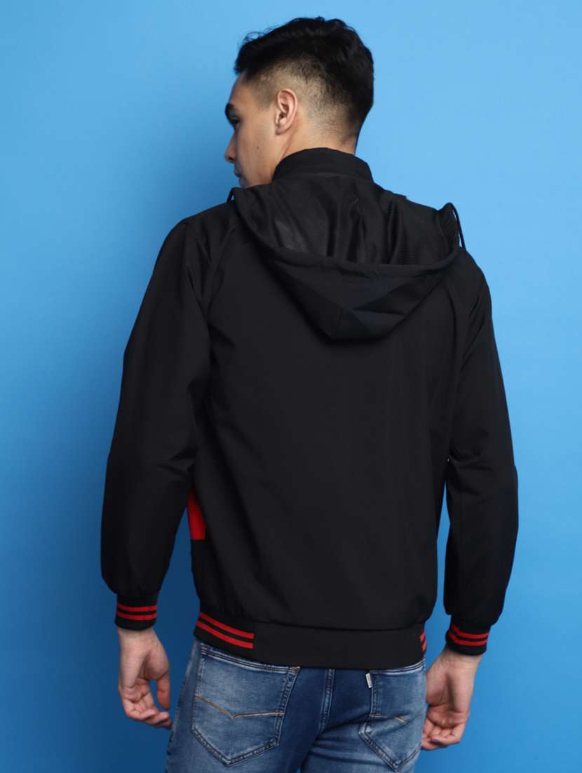 black colourblocked detachable hooded casual jacket - 20686276 -  Standard Image - 2