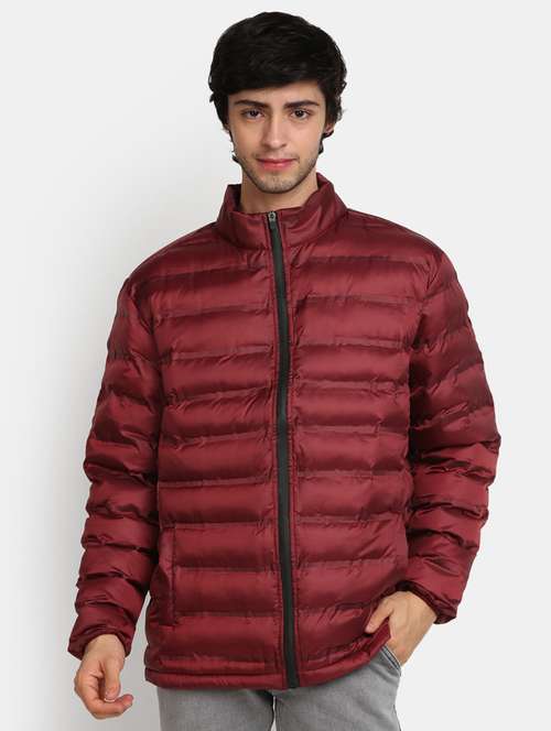 maroon quilted detailed casual jacket - 20686318 - Standard Image - 0