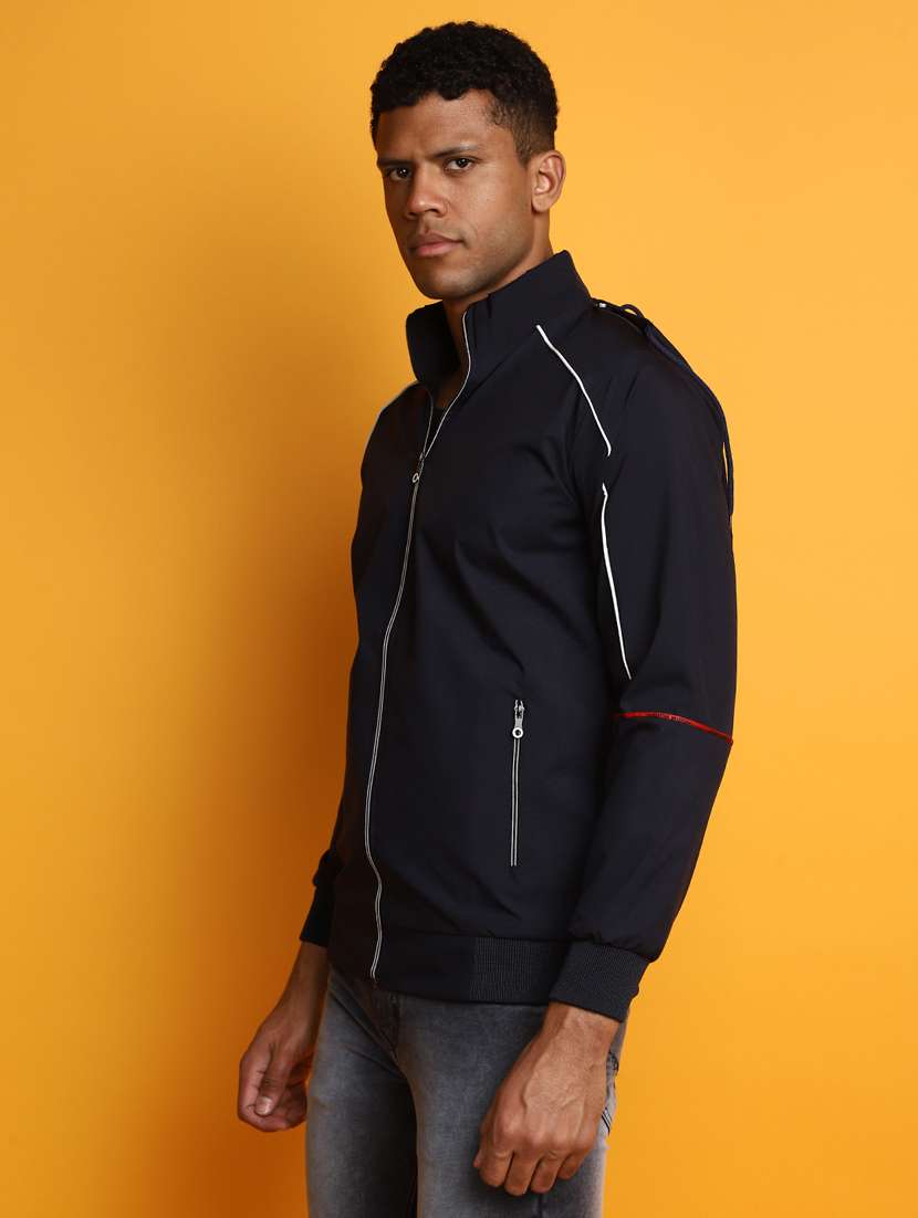 blue thin striped detailed detachable hooded jacket - 20686349 -  Standard Image - 2