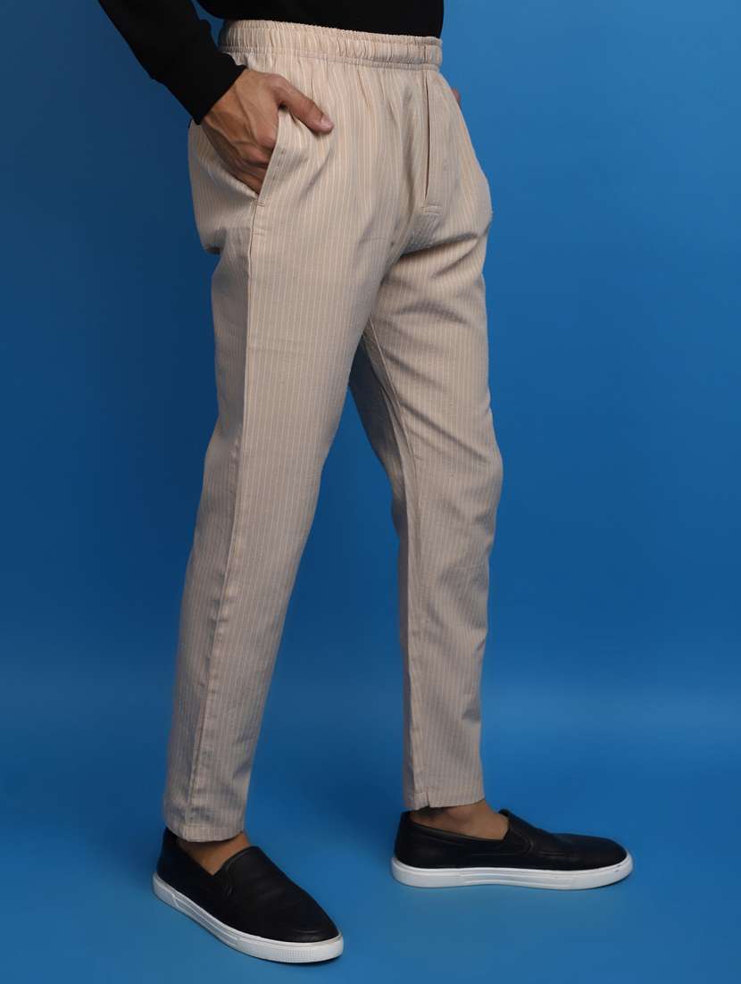 beige cotton  full length track pant - 20686577 -  Standard Image - 2