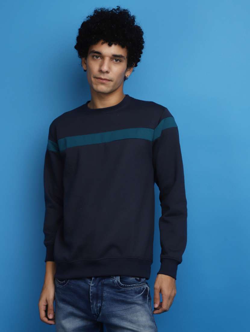 men chest print crew neck sweatshirt