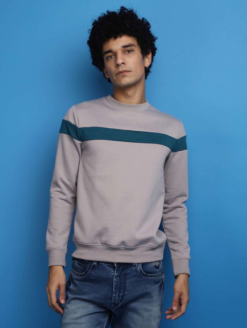 men chest print crew neck sweatshirt