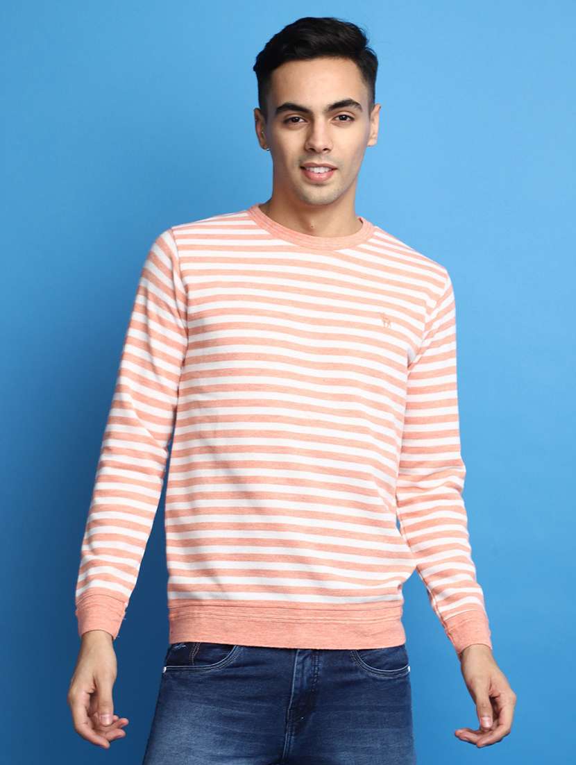 pink striped round neck pullover