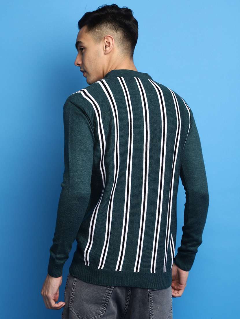 green vertical striped button detailed pullover - 20686809 -  Standard Image - 2