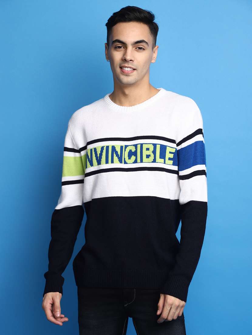 white self design colourblock detailed pullover