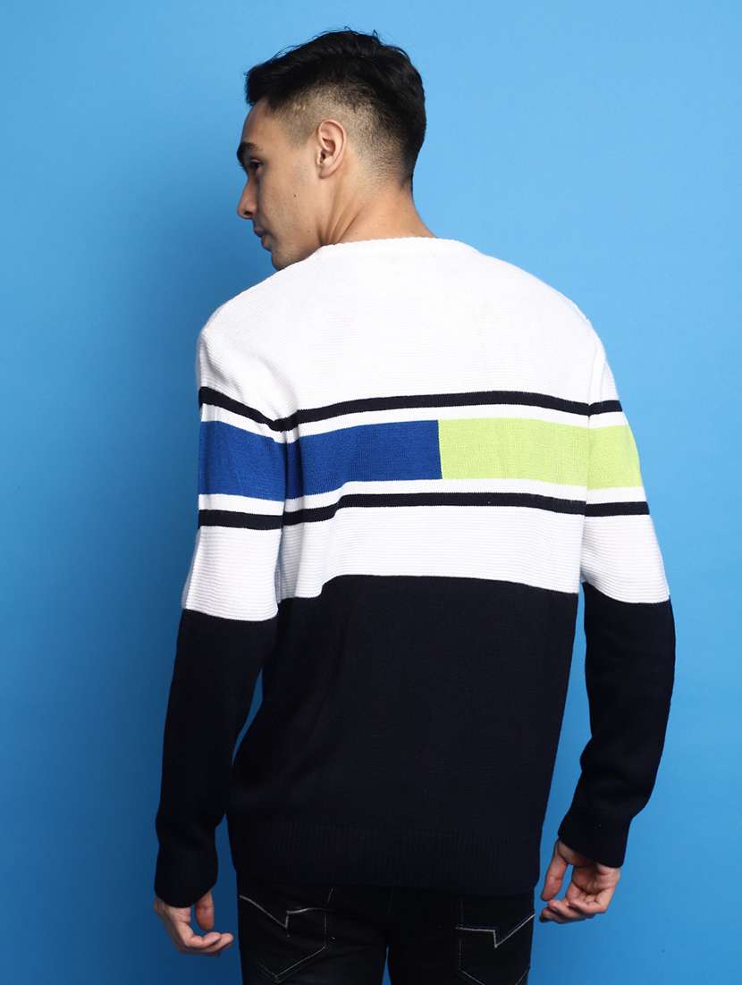 white self design colourblock detailed pullover - 20686817 -  Standard Image - 2