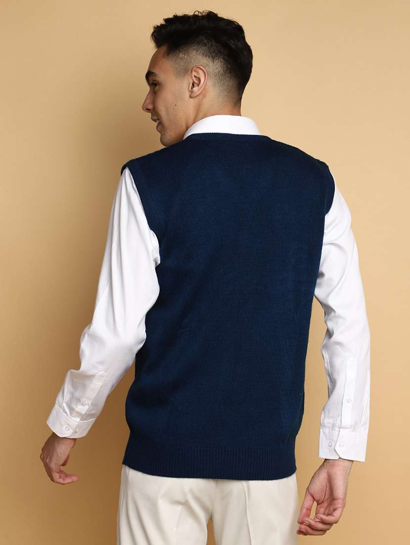 blue self design sleeveless pullover - 20686825 -  Standard Image - 2