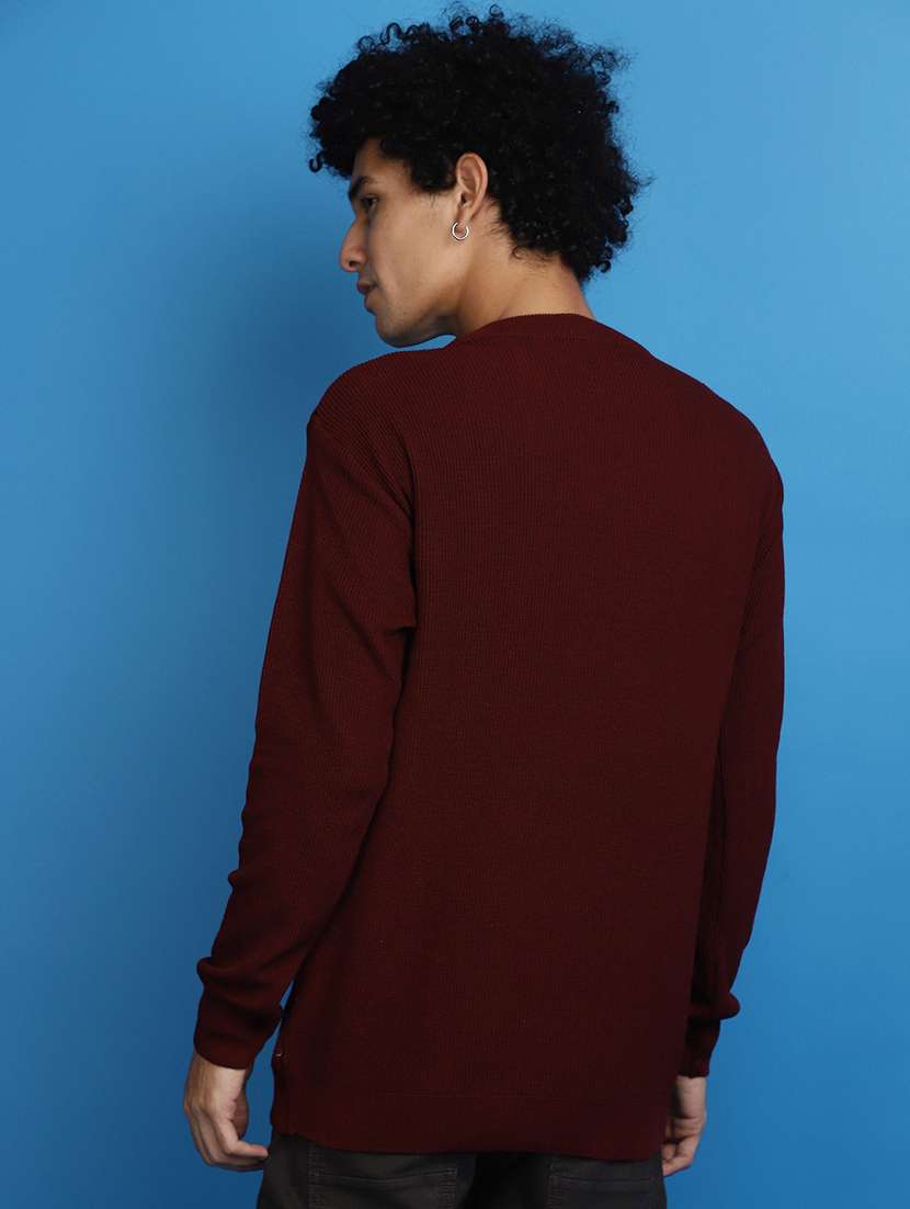 maroon self design round neck pullover - 20686836 - Standard Image - 2