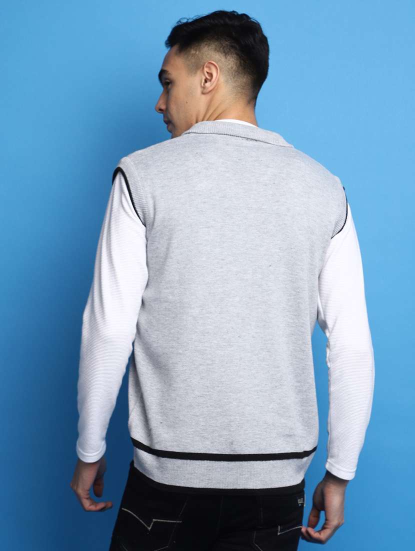 solid grey sleeveless zipper cardigan - 20686839 -  Standard Image - 2