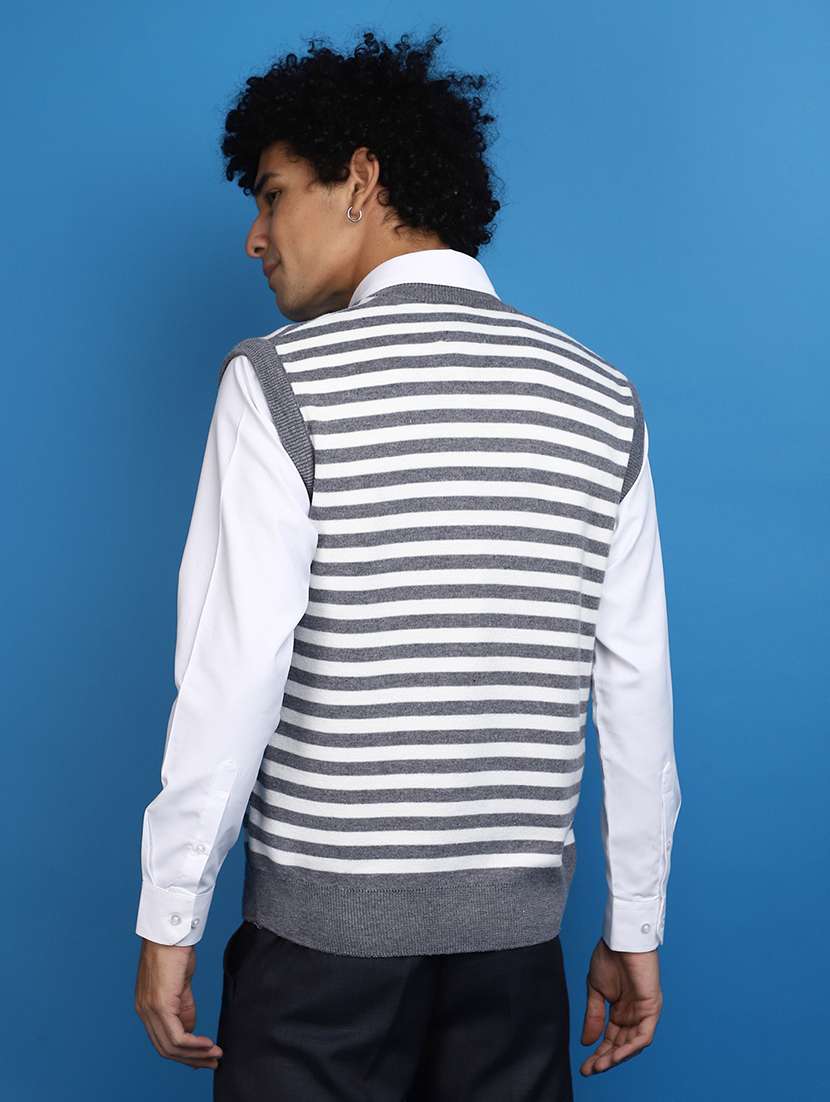 grey striped sleeveless v-neck pullover - 20686845 -  Standard Image - 2