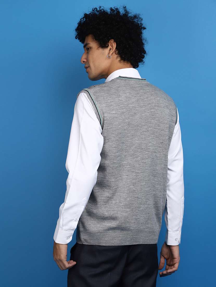 grey self design geometric print sleeveless v-neck pullover - 20686850 -  Standard Image - 2
