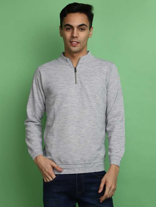 solid grey zip detailed pullover - 20686865 -  Standard Image - 0