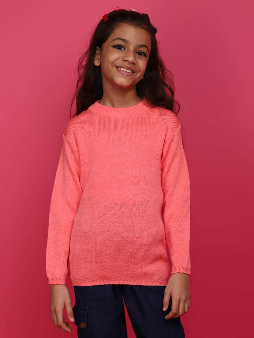 girls long sleeved solid regular sweater