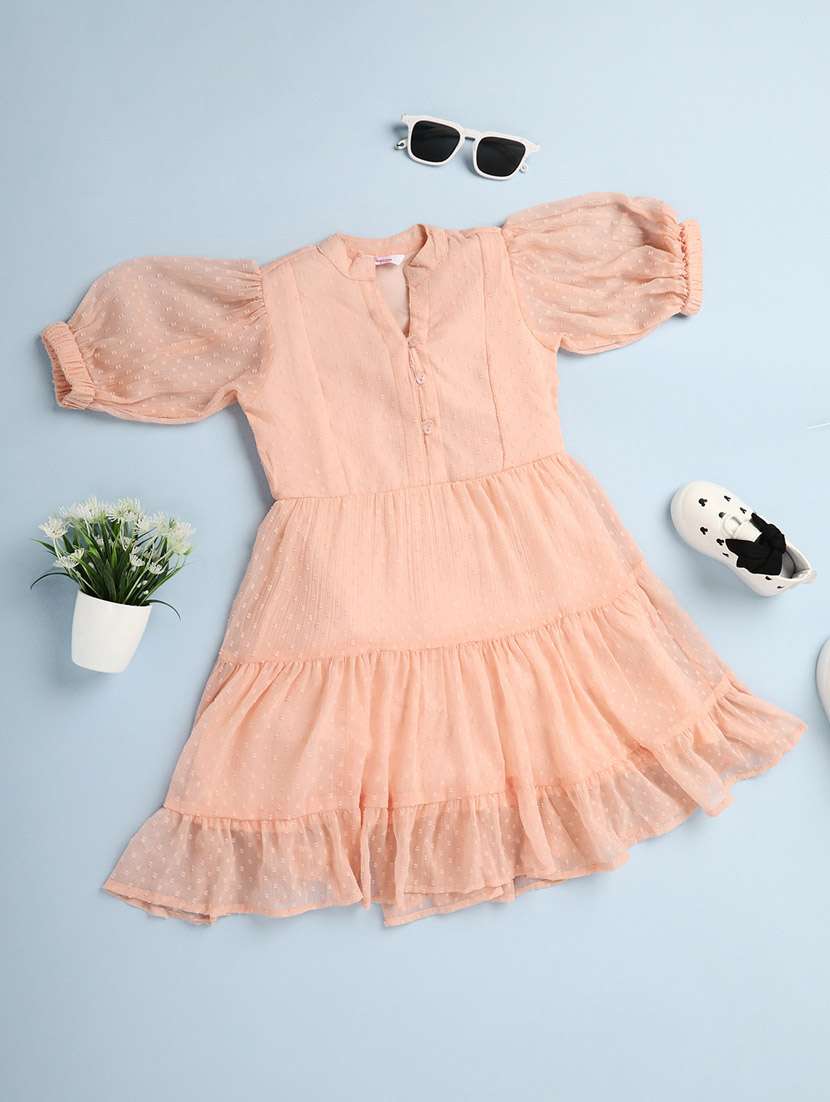 girls mandarin collar puff sleeve frock
