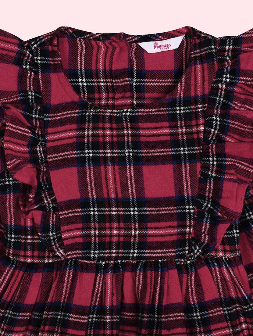 red round neck checks print frock - 20687934 -  Standard Image - 2