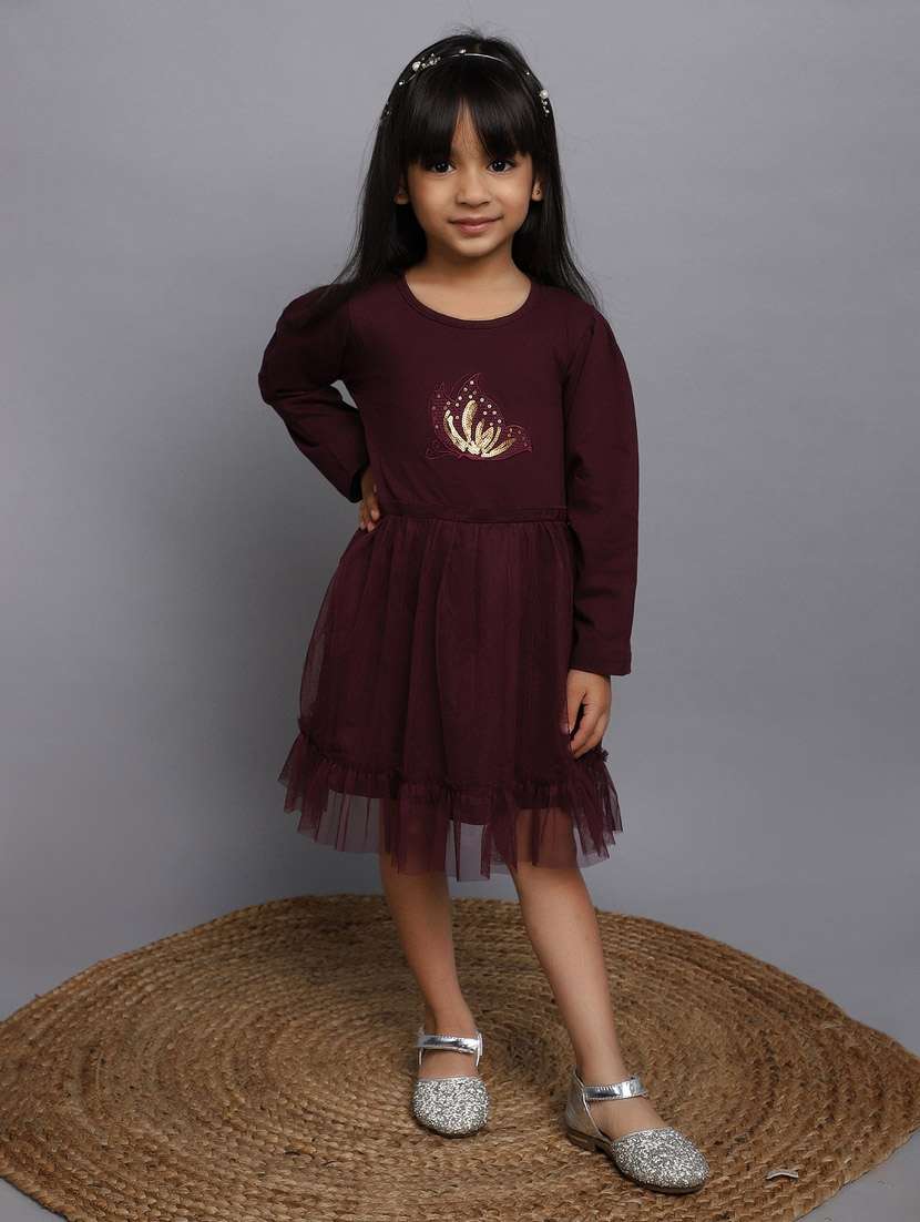 girls round neck long sleeves frock