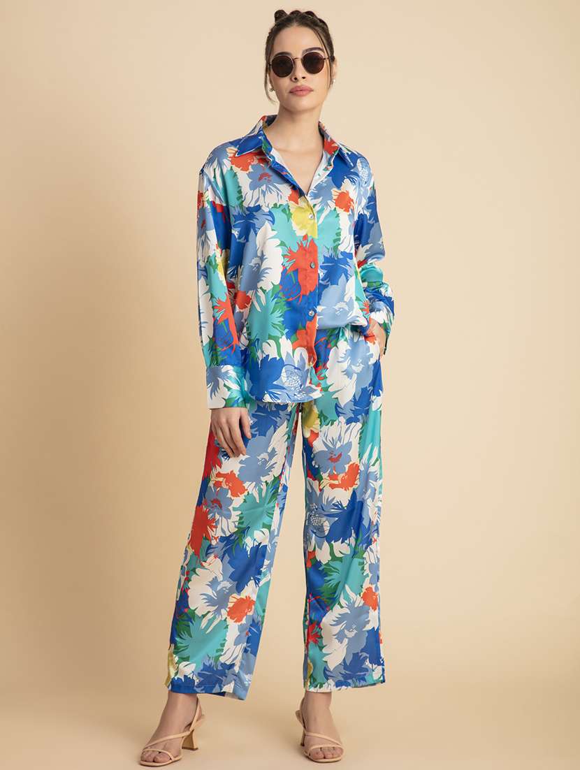 multi coloured floral printed shirt & trouser set