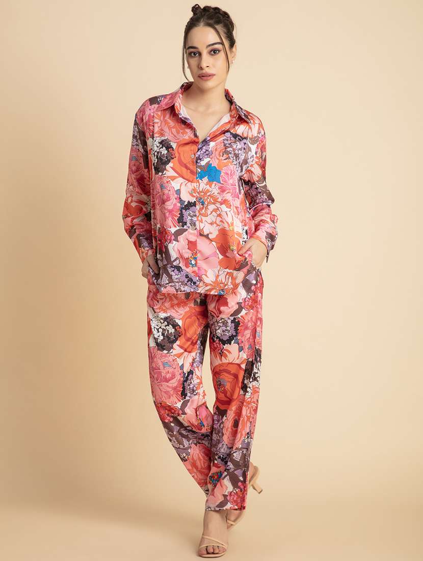 women floral print shirt and trouser co-ord set