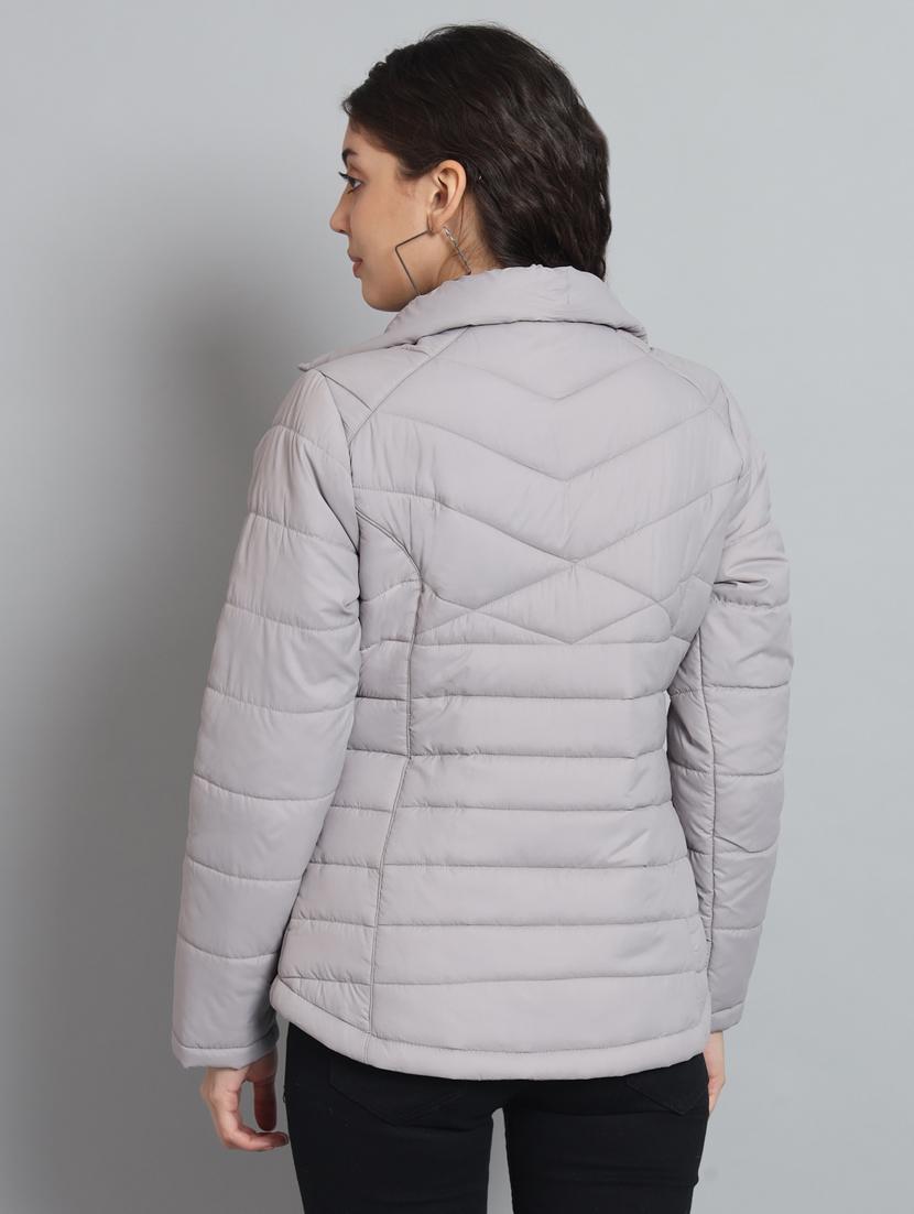 women solid stand collar bomber jacket - 20688393 - Standard Image - 2