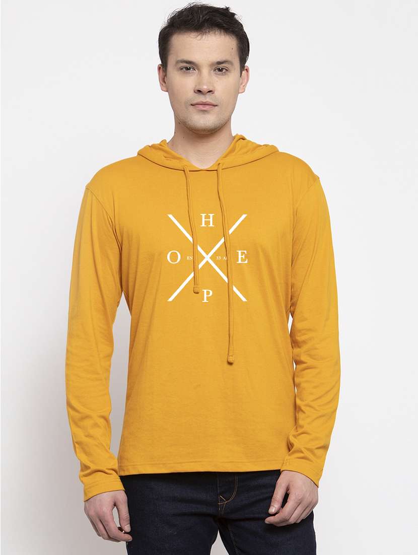 mustard cotton chest print sweatshirt