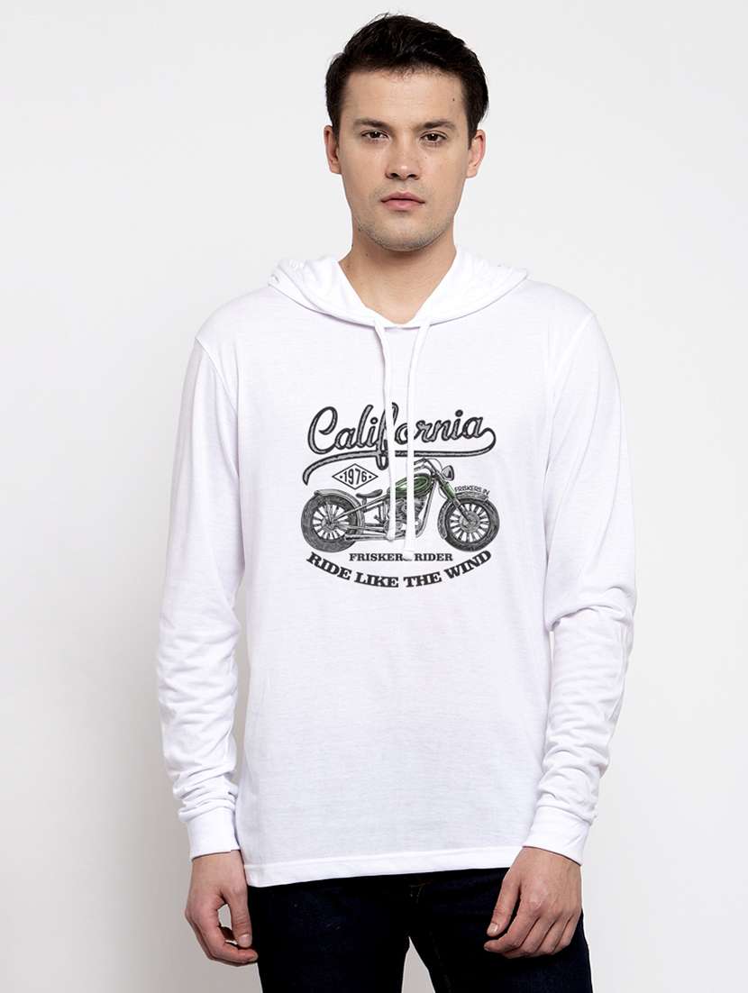 white cotton chest print sweatshirt
