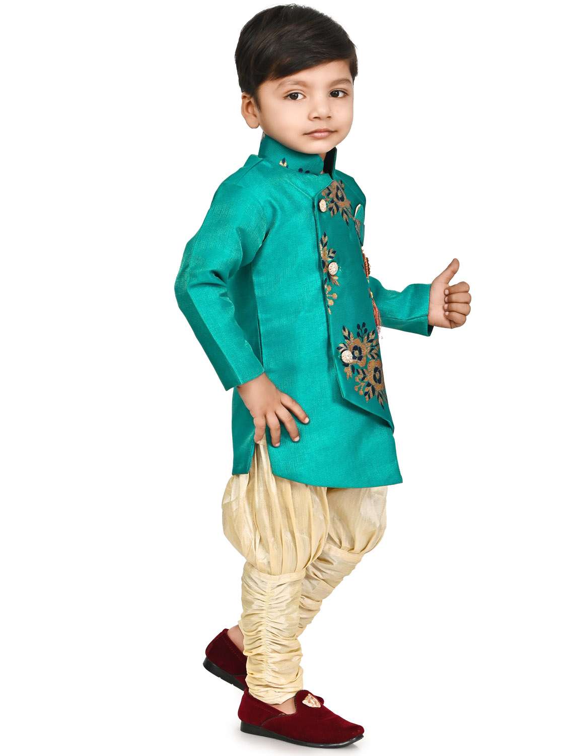 kids sea green self design sherwani set - 20688822 -  Standard Image - 2