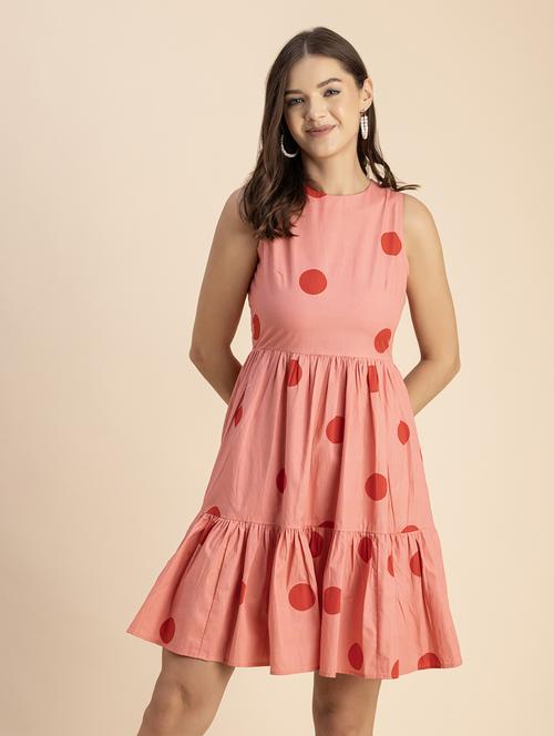 women polka doted sleeveless tiered dress - 20693948 - Standard Image - 0