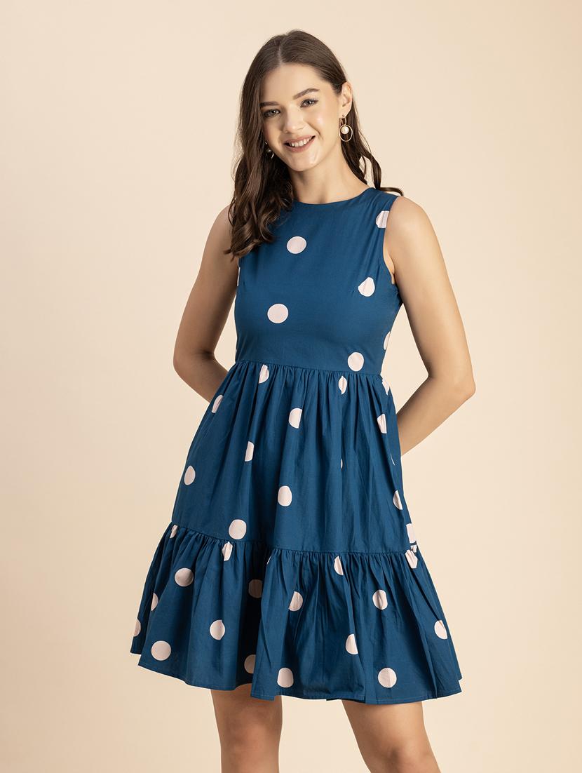 women polka doted sleeveless tiered dress - 20693951 -  Zoom Image - 0