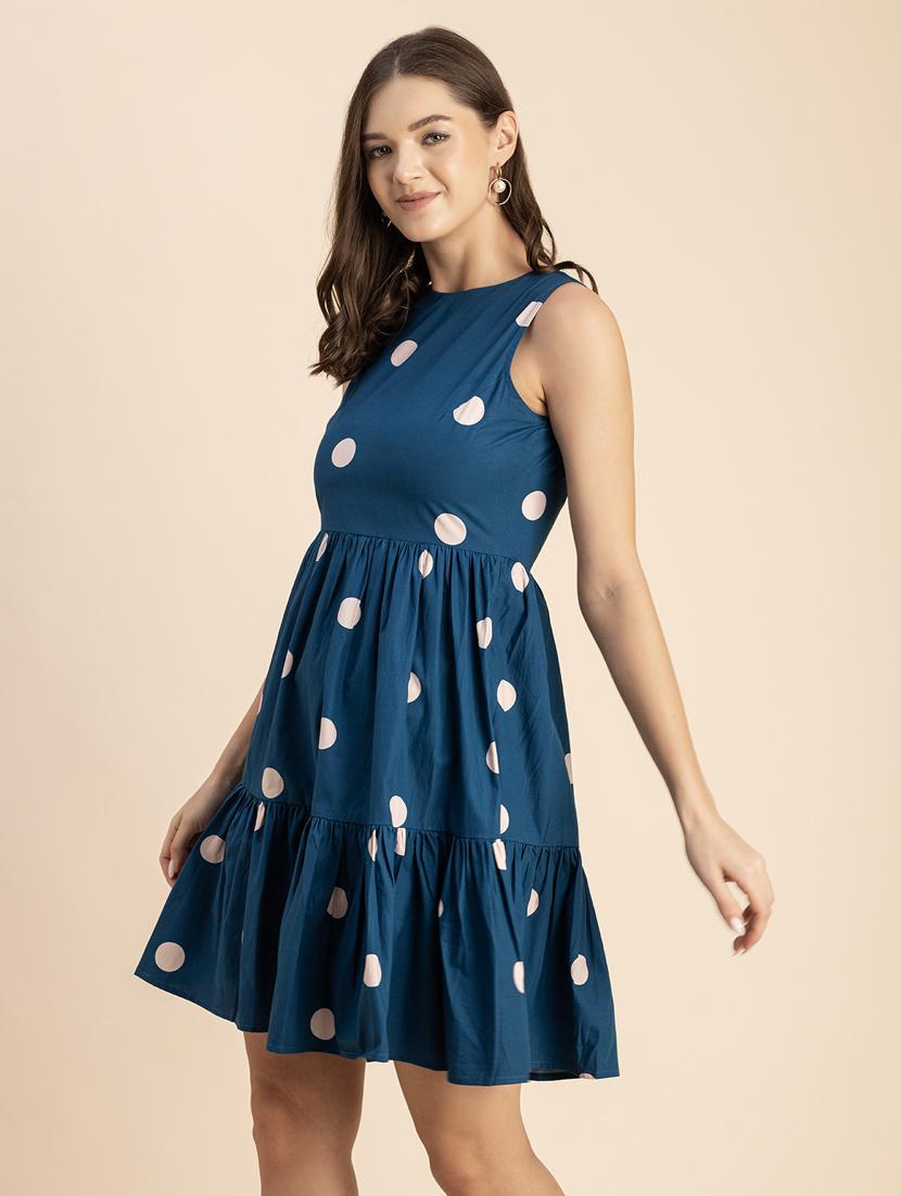 women polka doted sleeveless tiered dress - 20693951 - Standard Image - 2