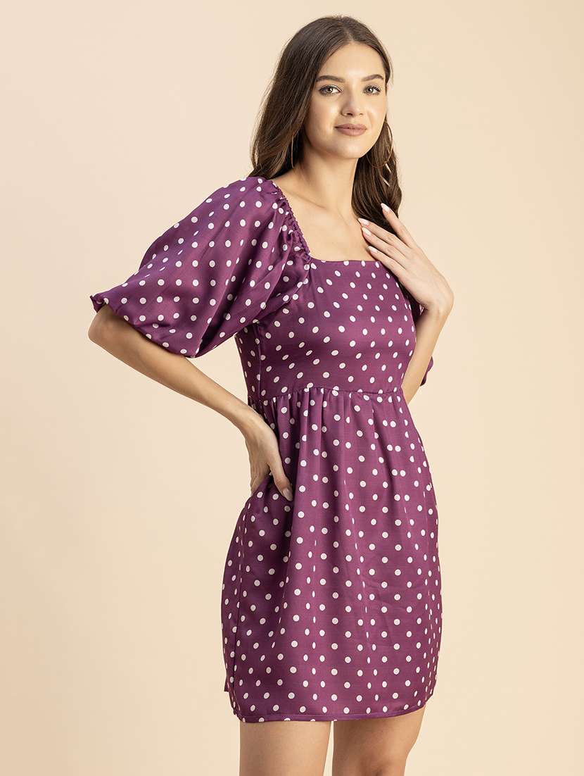 women polka doted puff sleeves dress - 20693961 -  Standard Image - 2
