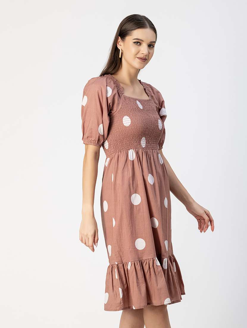 Women Polka Doted Puff Sleeves Dress - 20693977 -  Standard Image - 2