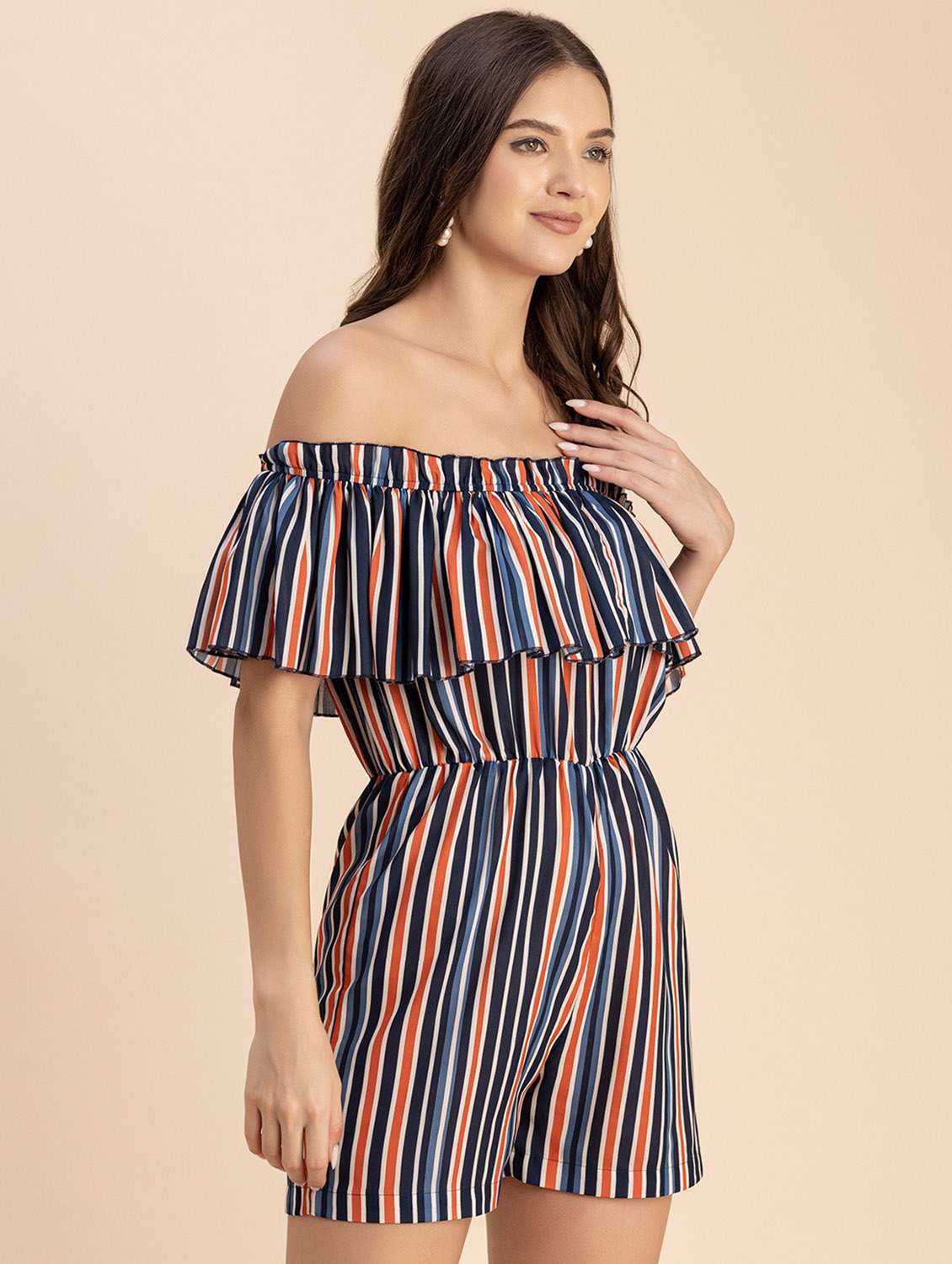 women striped off shoulder romper  - 20694075 -  Standard Image - 2