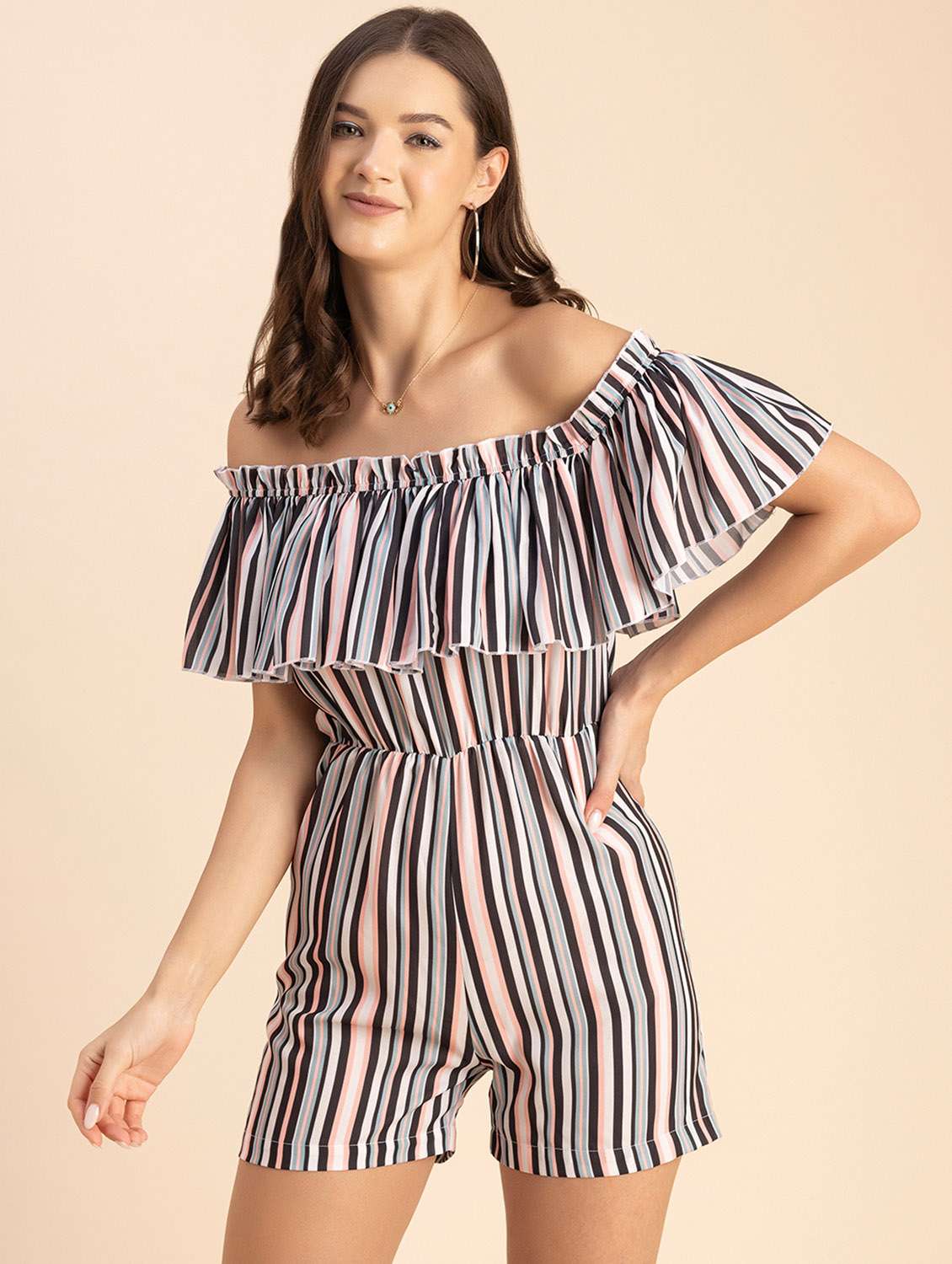 women striped off shoulder romper  - 20694076 -  Standard Image - 2
