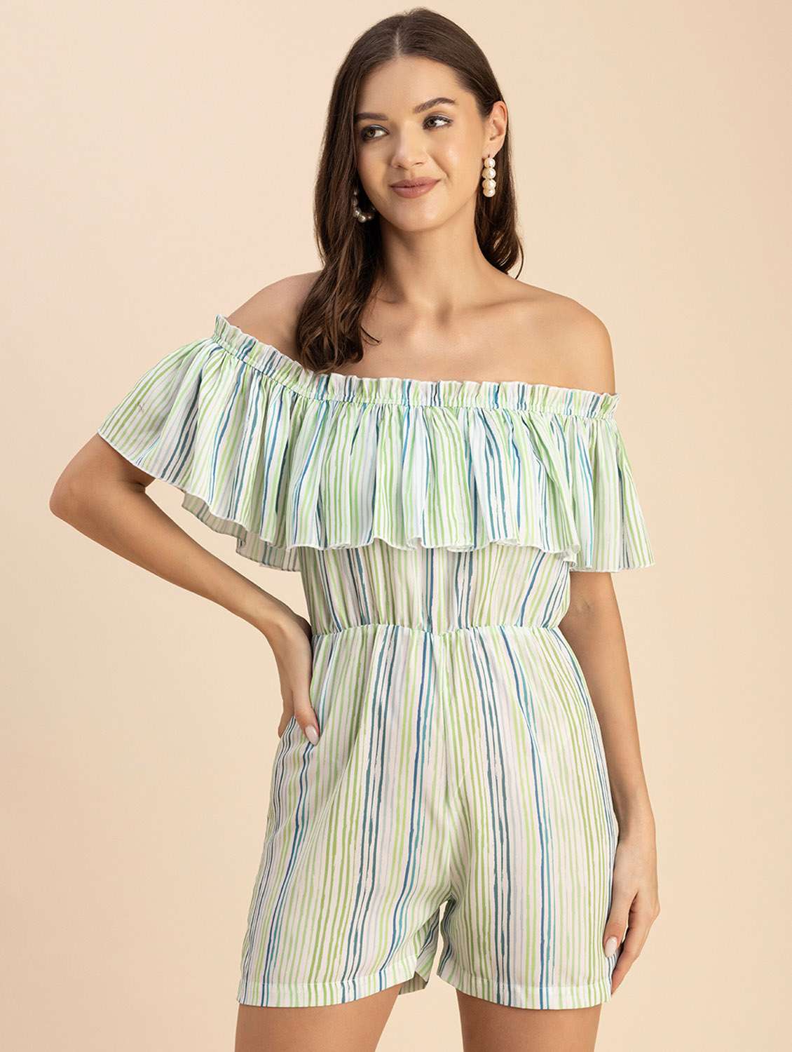 women striped off shoulder romper  - 20694077 -  Standard Image - 2