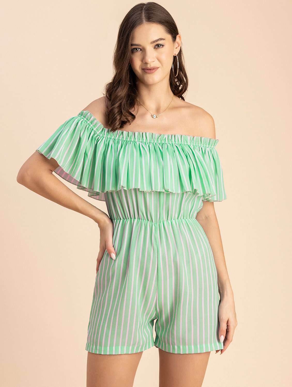 women striped off shoulder romper  - 20694078 -  Standard Image - 2