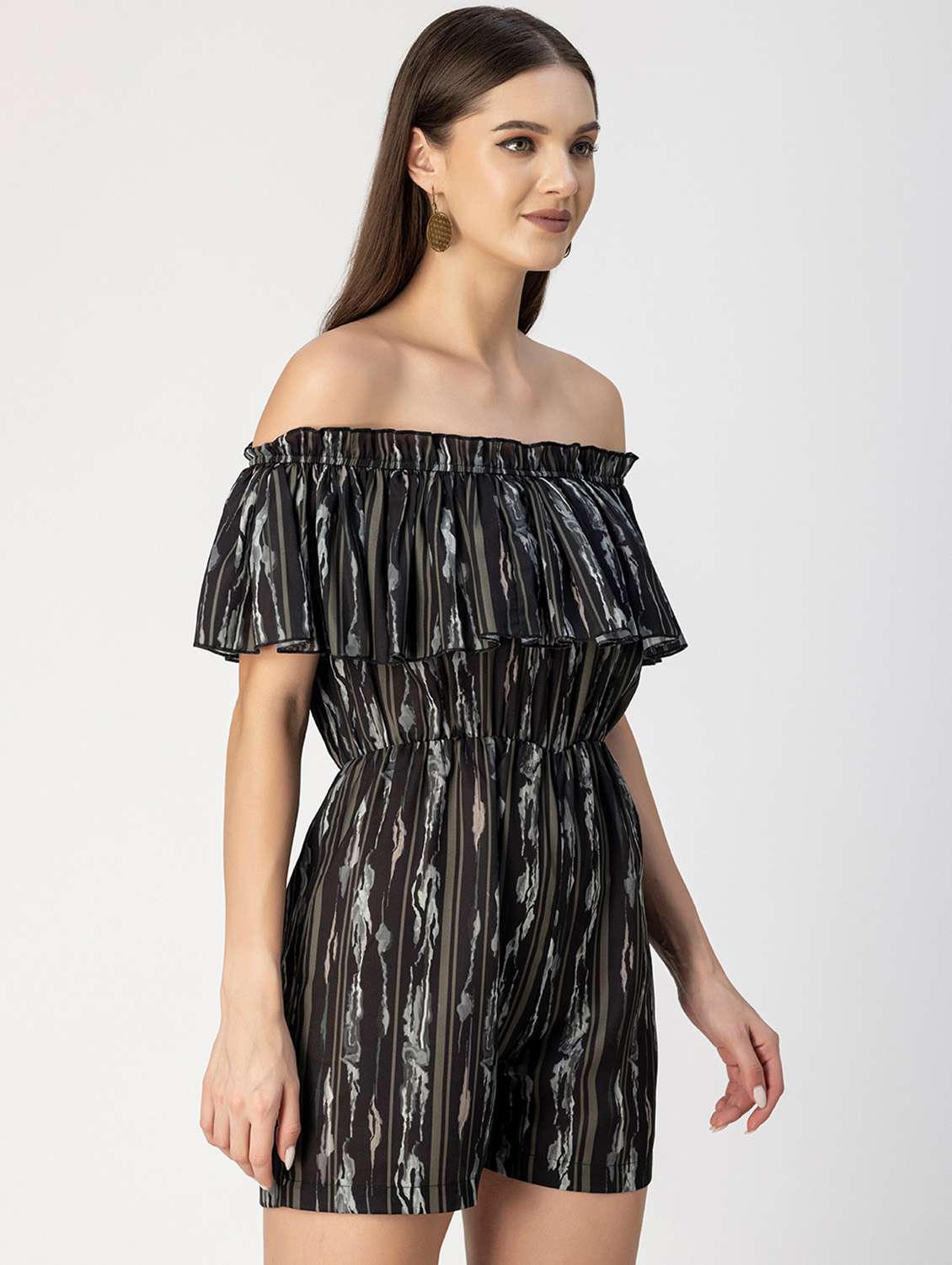 women striped off shoulder romper  - 20694079 -  Standard Image - 2