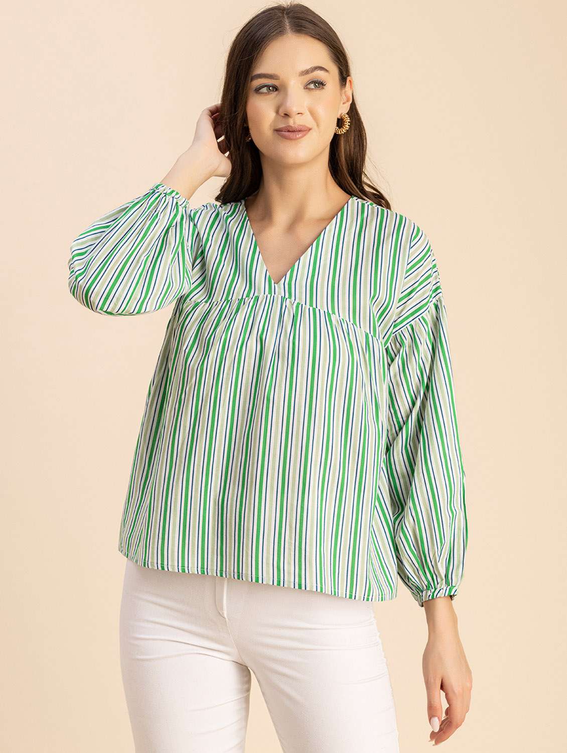 women striped long sleeves straight top
