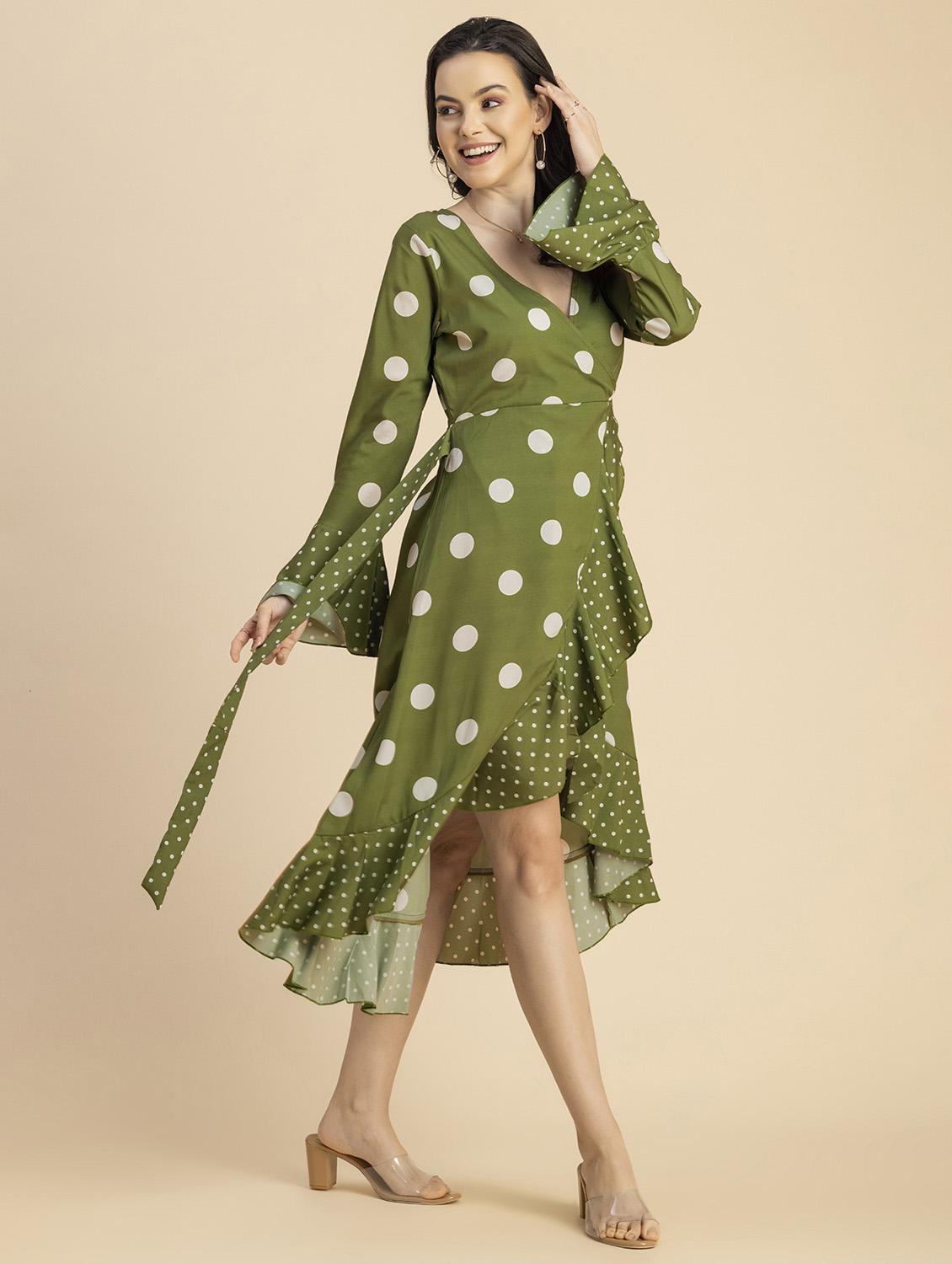 women polka doted wrap dress - 20694764 - Standard Image - 2