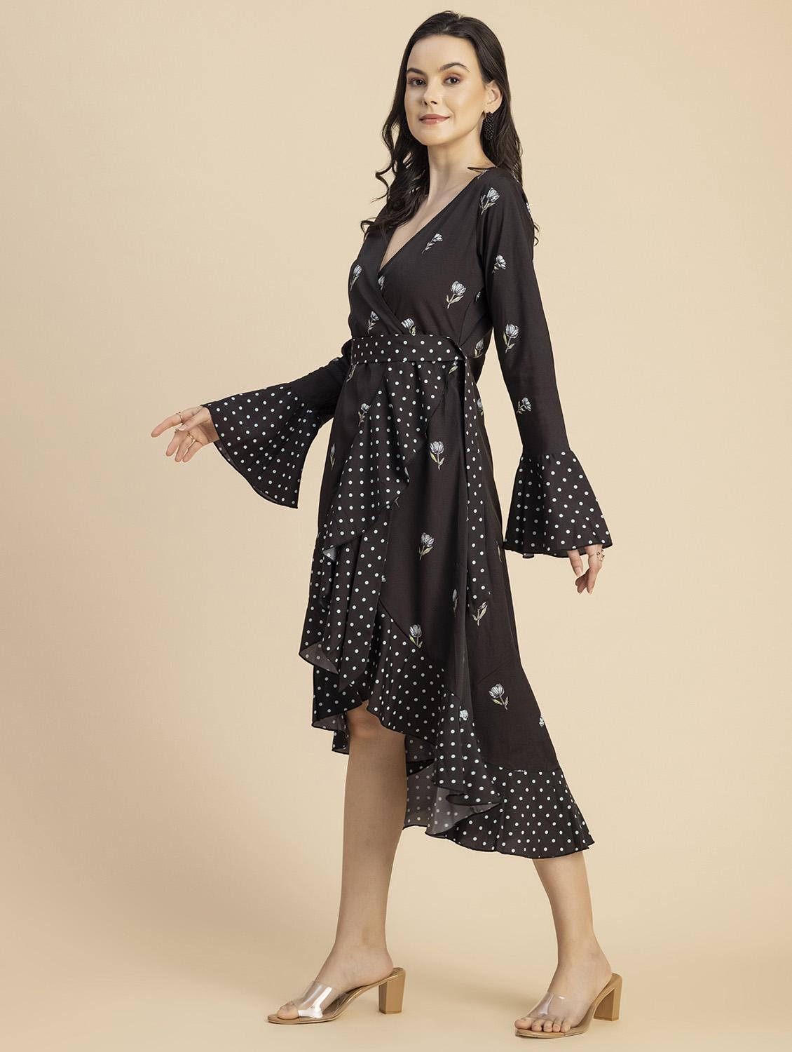 women floral print bell sleeves wrap dress - 20694765 - Standard Image - 2