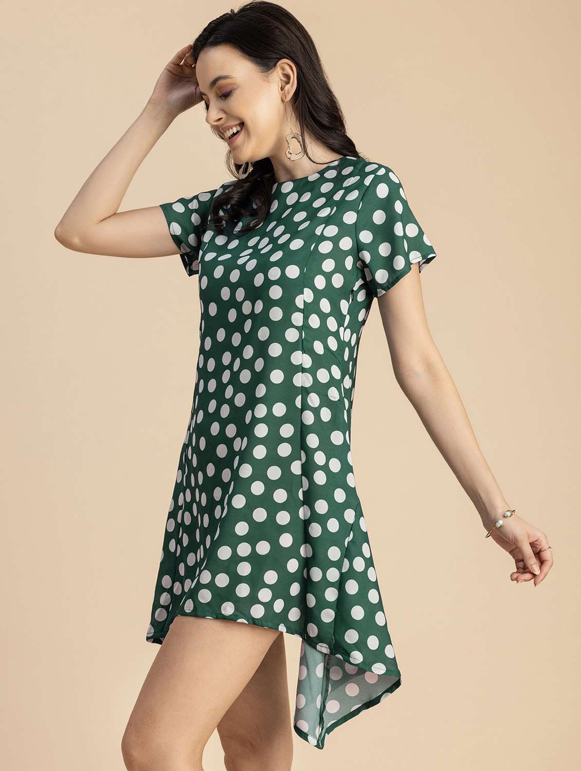women polka doted asymmetric dress - 20694769 -  Standard Image - 2