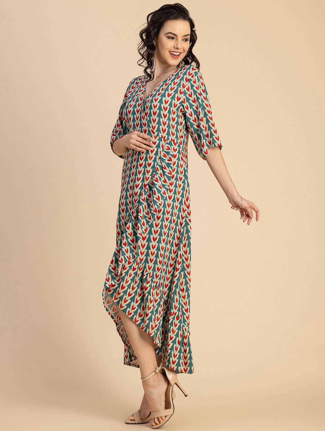 Women Printed High Low Dress - 20694775 -  Standard Image - 2